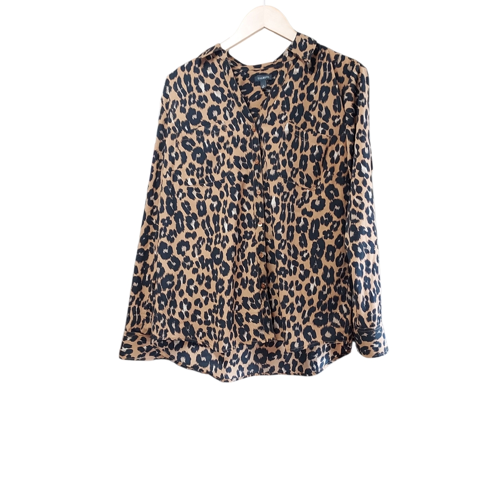 Talbots Cheetah Print Button Down Long Sleeve Womens Top Size Large - Picture 6 of 15